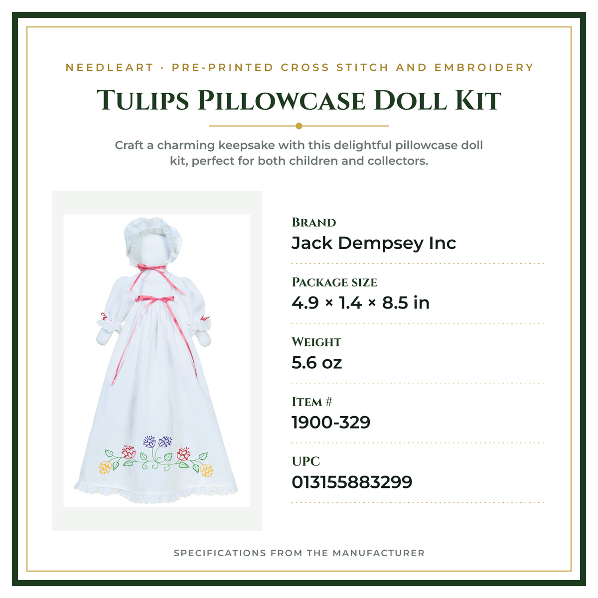 Product Specifications – Tulips Pillowcase Doll Kit