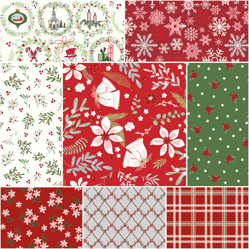Mistletoe & Holly 1 Yard Bundle Red, 8pcs