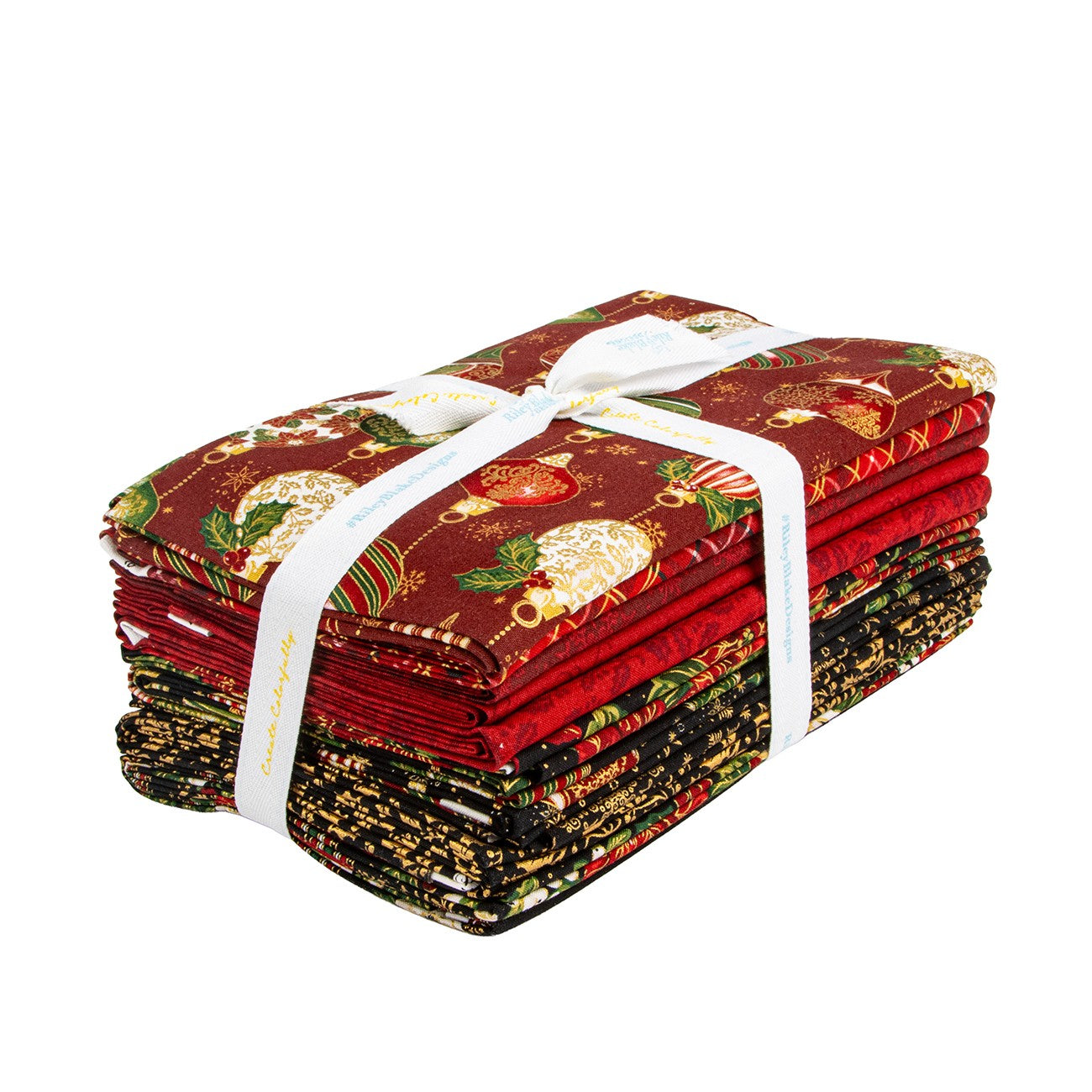 Poinsettias at Christmas 1 Yard Bundle Black, 10 Pcs.