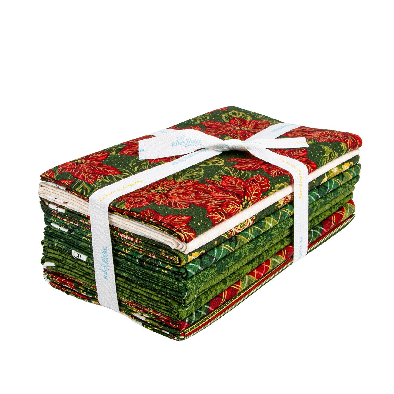 Poinsettias at Christmas 1 Yard Bundle Green, 9 Pcs.