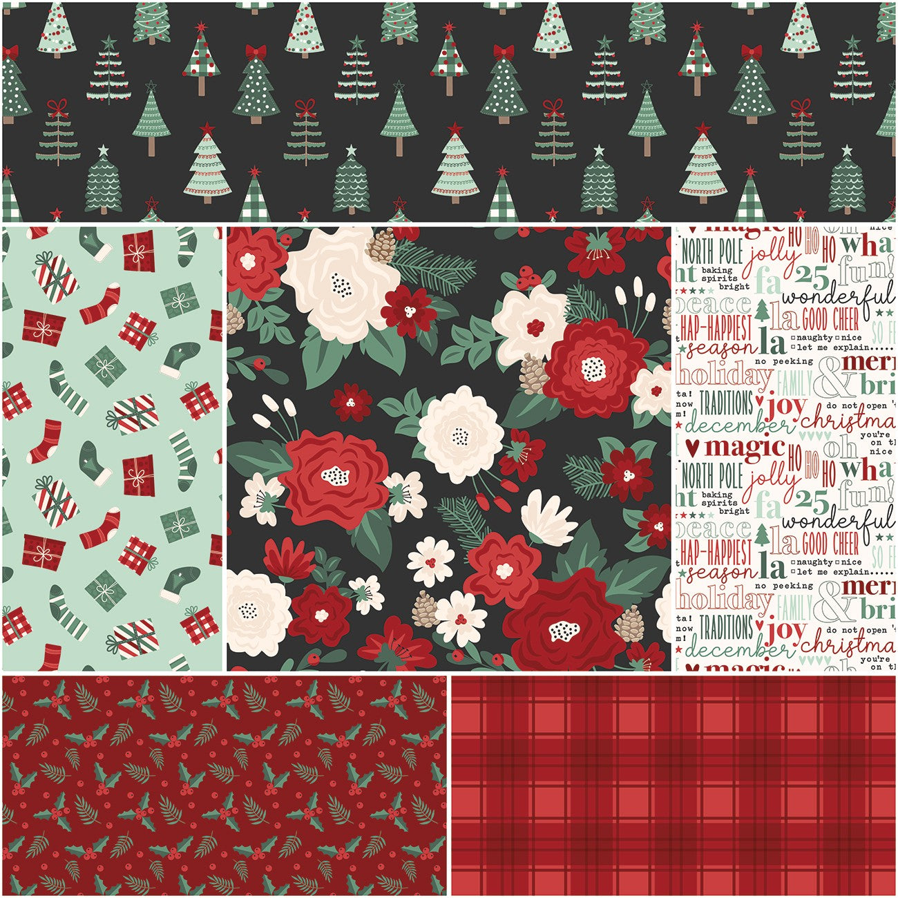 Evergreen Wishes 1 Yard Bundle Black, 6 Pcs.