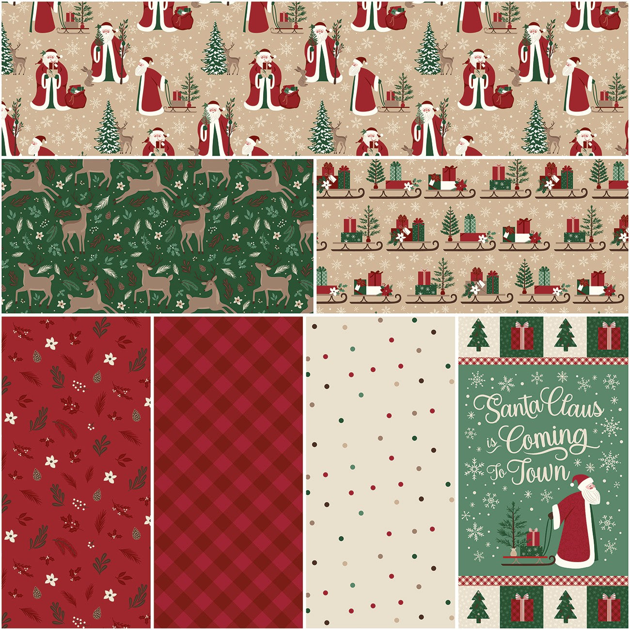 Christmas Time 1 Yard Bundle Tan, 7 Pcs.