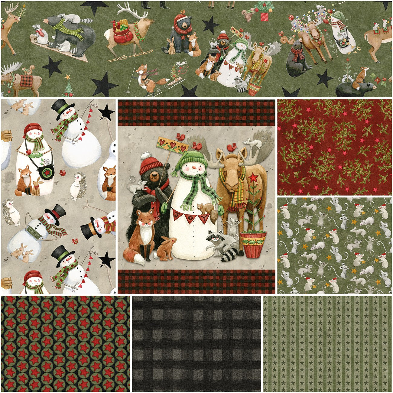Northern Christmas 1 Yard Bundle Green, 8 Pcs.