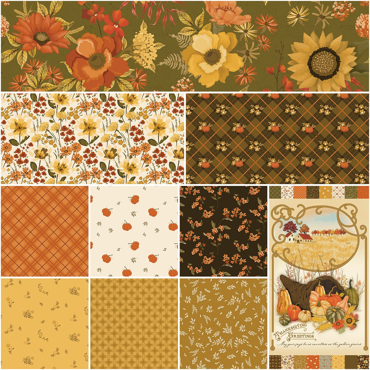Bountiful 1 Yard Bundle Green, 10 Pcs.