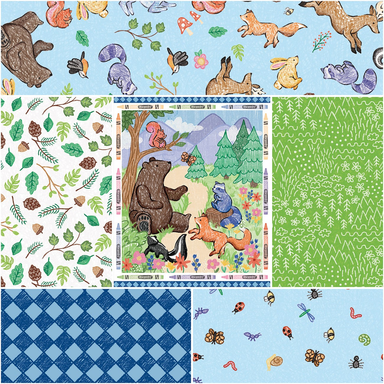Colorful Critters 1 Yard Bundle Blue, 6 Pcs.
