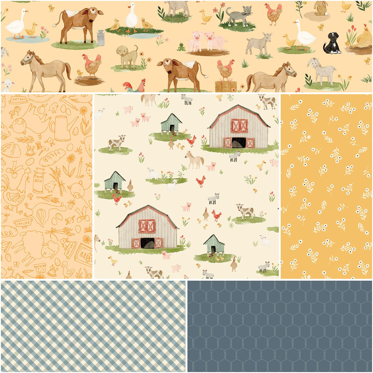 Lil' Farm Friends 1 Yard Bundle Cream, 6 Pcs.