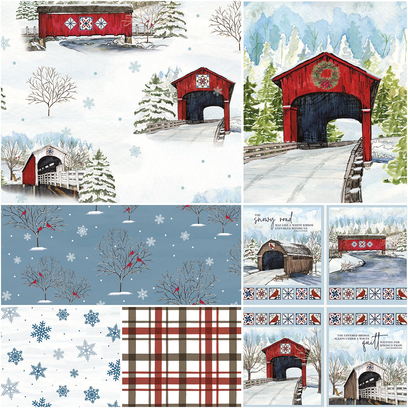Covered Bridges in Winter 1 Yard Bundle Snow, 6 Pcs.