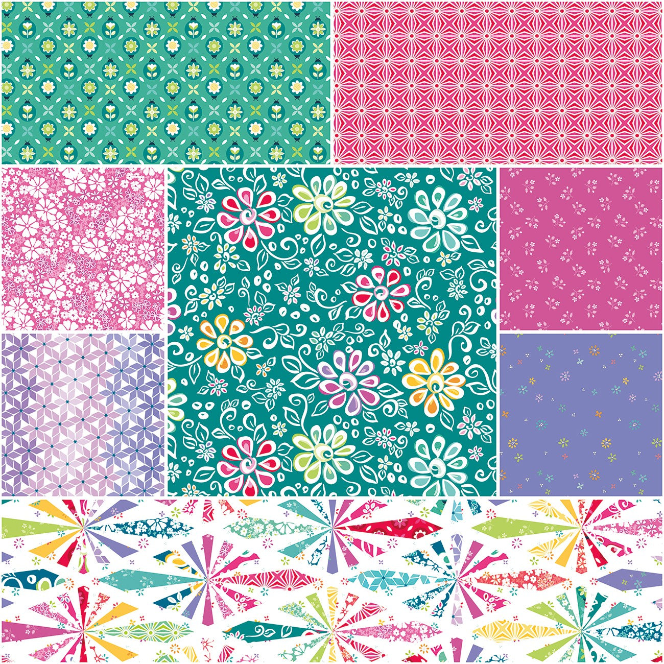 Chasing Rainbows 1 Yard Bundle Teal, 8 Pcs.