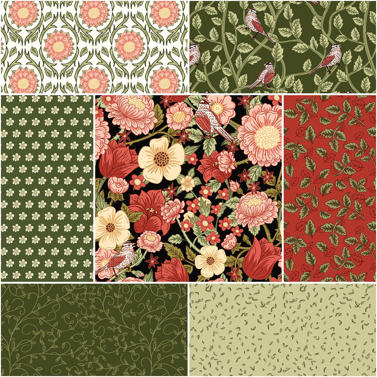 Tangled Garden 1 Yard Bundle Black, 7 Pcs.