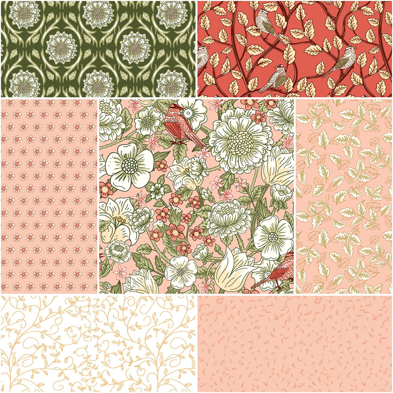 Tangled Garden 1 Yard Bundle Blush, 7 Pcs.