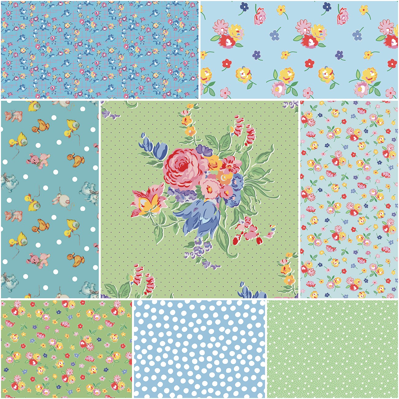 Dear Sweethearts 1 Yard Bundle Green, 8 Pcs.