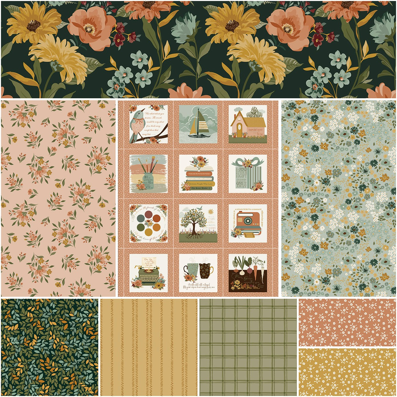 Worth Repeating 1 Yard Bundle Dark Green, 9pcs