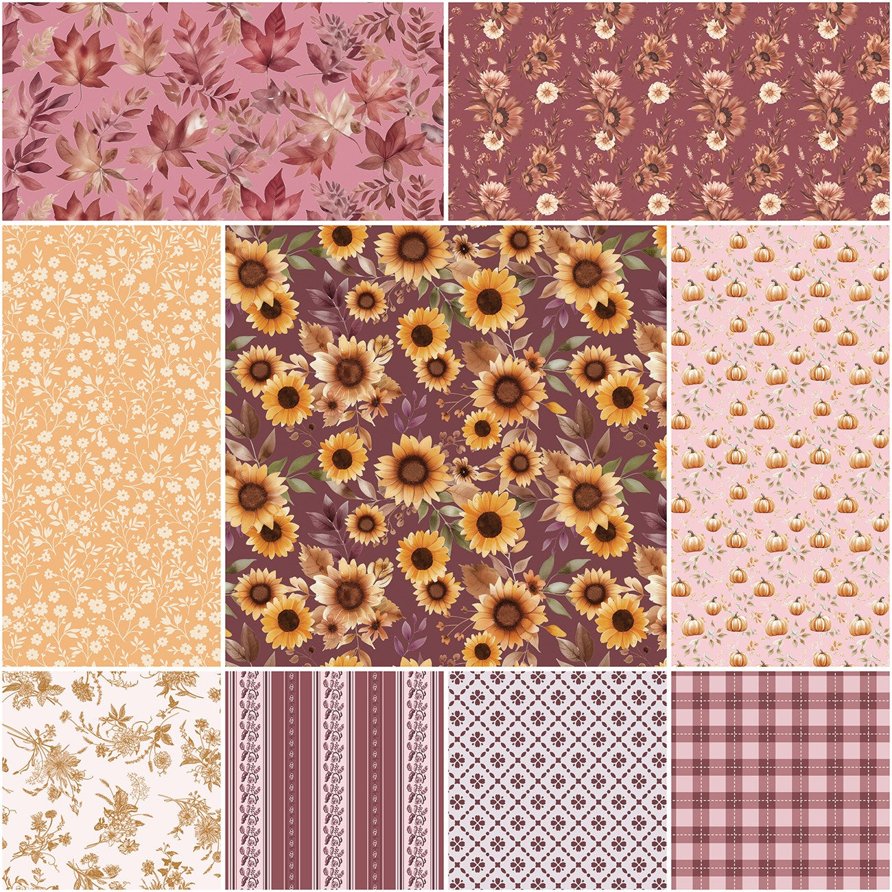Harvest on the Prairie 1 Yard Bundle Wine, 9pcs
