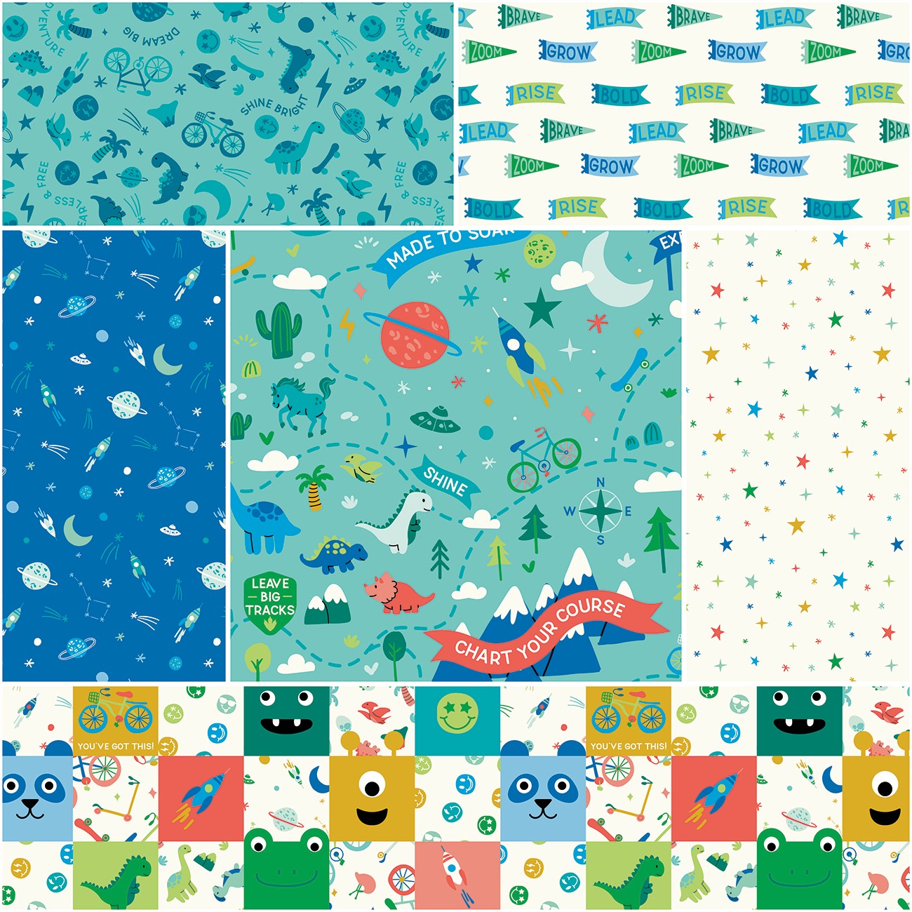 Brave Your Way 1 Yard Bundle Lagoon, 6pcs