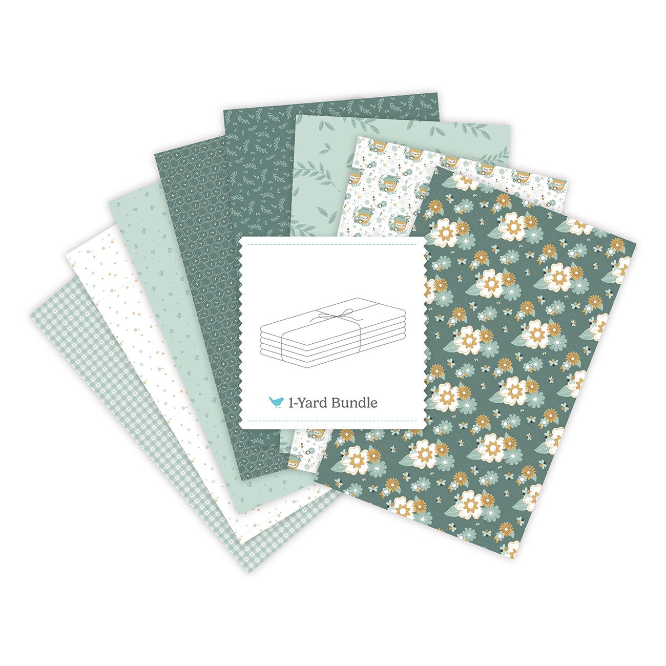 Bees and Blossoms 1 Yard Bundle Teal, 8 Pcs.