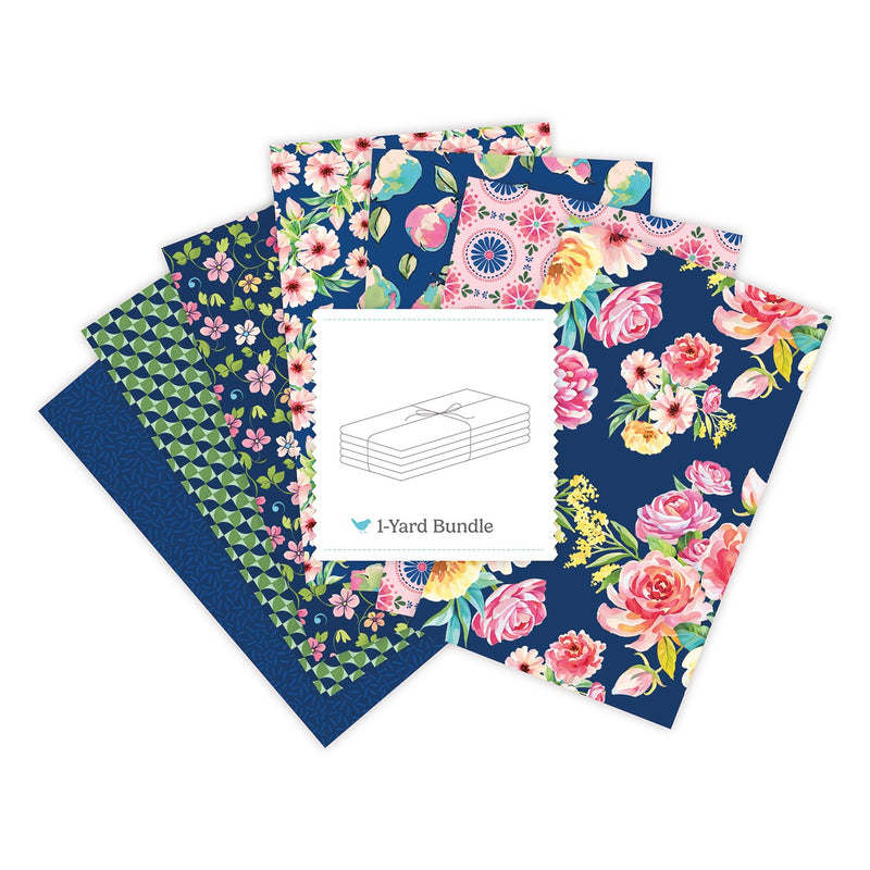 Peonies & Pears 1 Yard Bundle Navy, 7 Pcs.