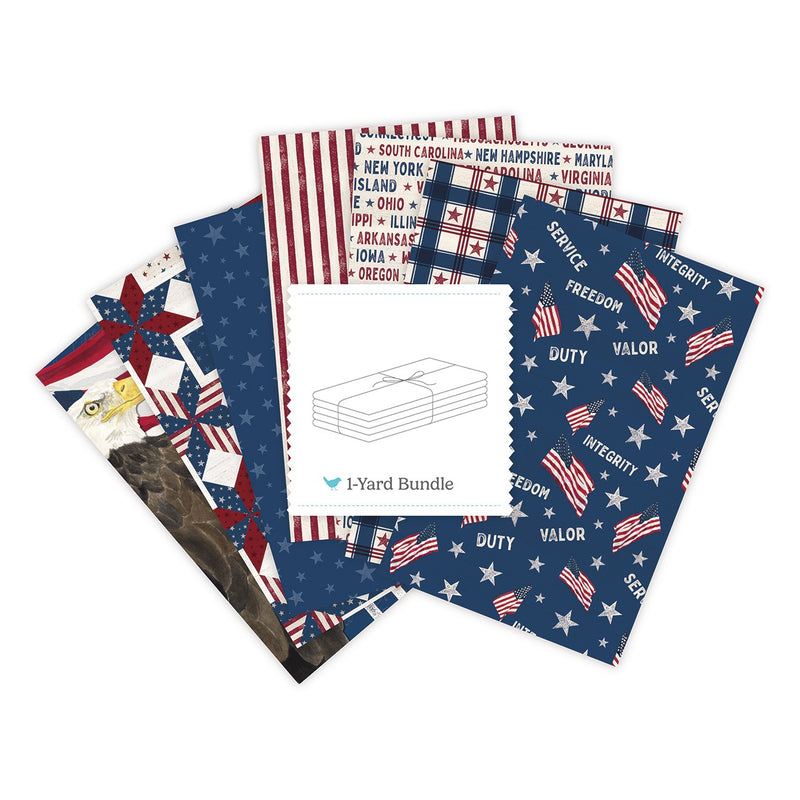Valor Is Never Forgotten 1 Yard Bundle Blue, 7 Pcs.
