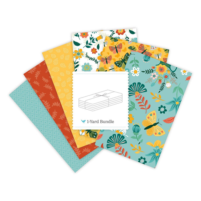 Folk Floral 1 Yard Bundle Aqua, 6 Pcs.