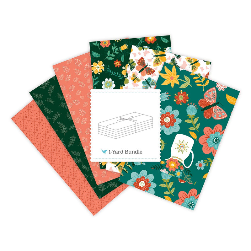 Folk Floral 1 Yard Bundle Jade, 6 Pcs.