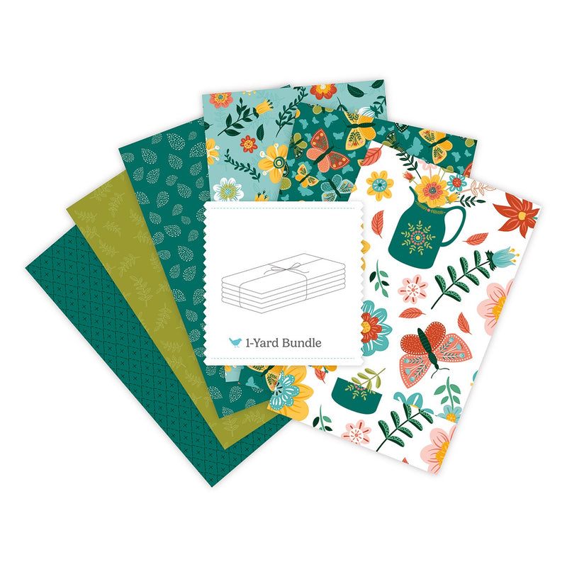 Folk Floral 1 Yard Bundle White, 6 Pcs.