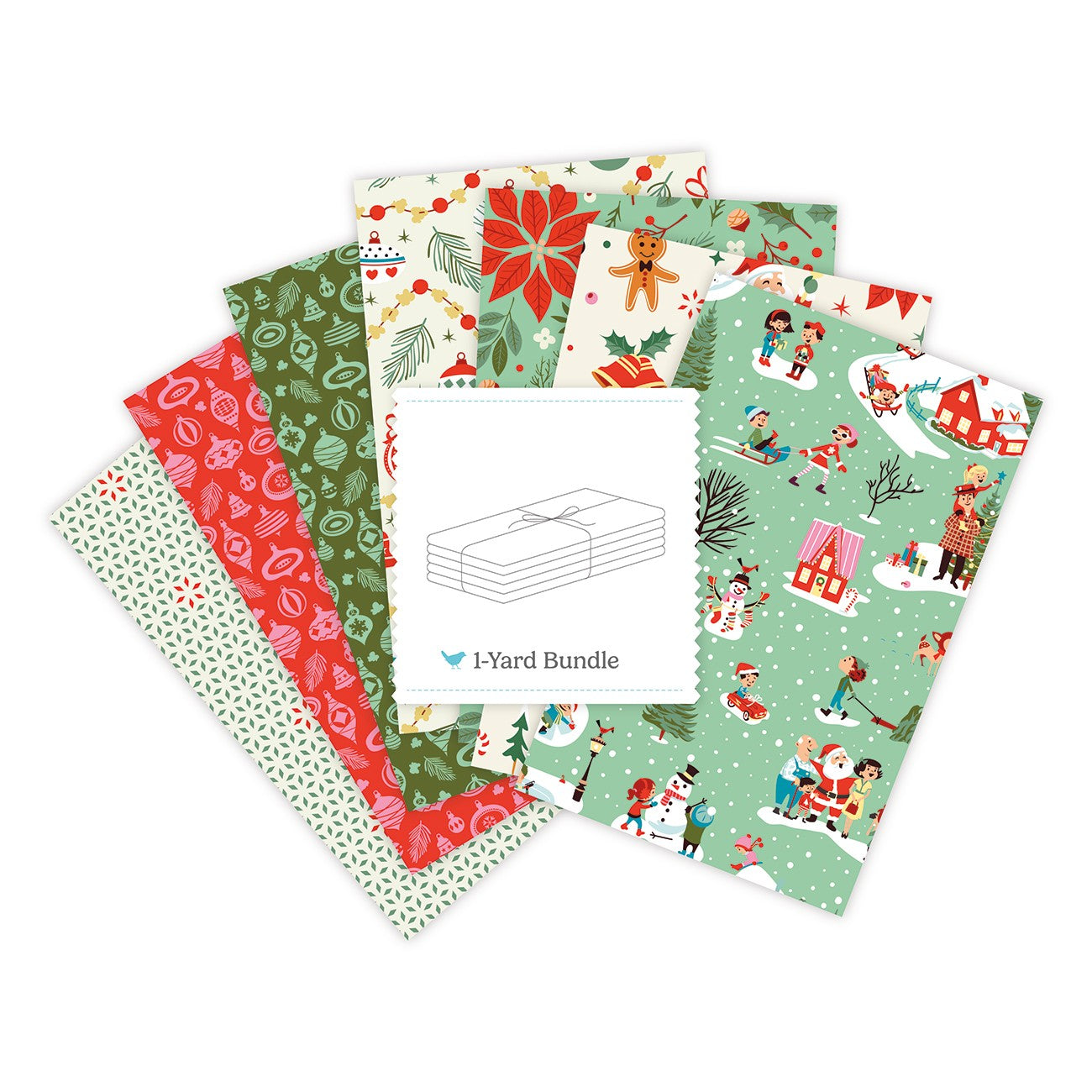 Christmas Cheer 1 Yard Bundle Green, 7 Pcs.