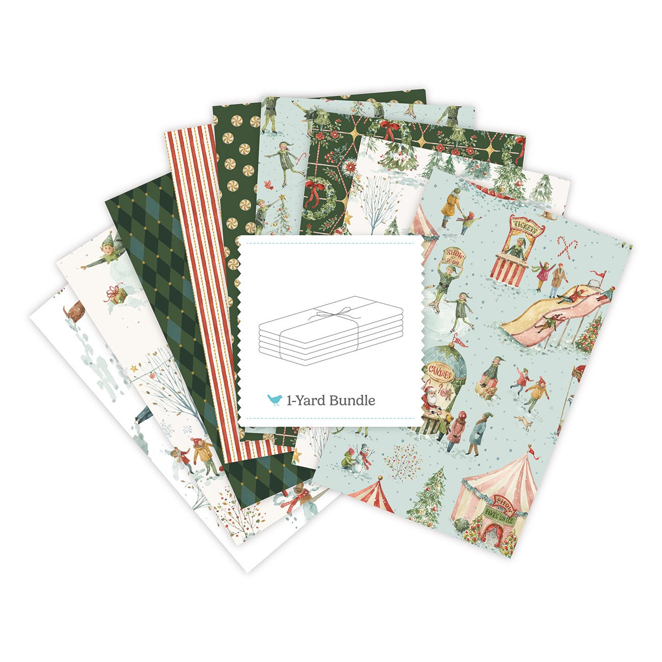 Santa's Fair 1 Yard Bundle Blue, 9 Pcs.