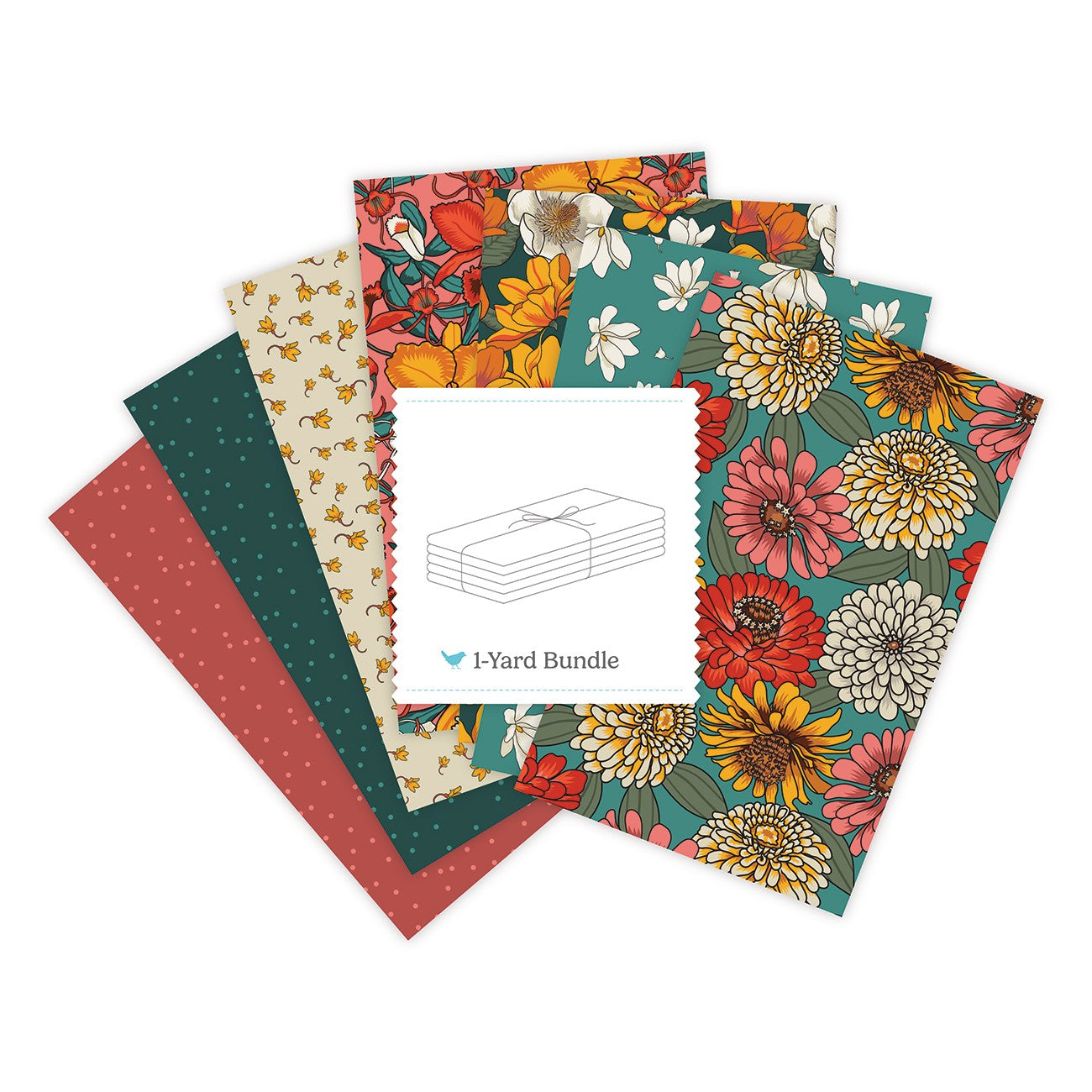 Southern Bloom 1 Yard Bundle Teal, 7 Pcs.