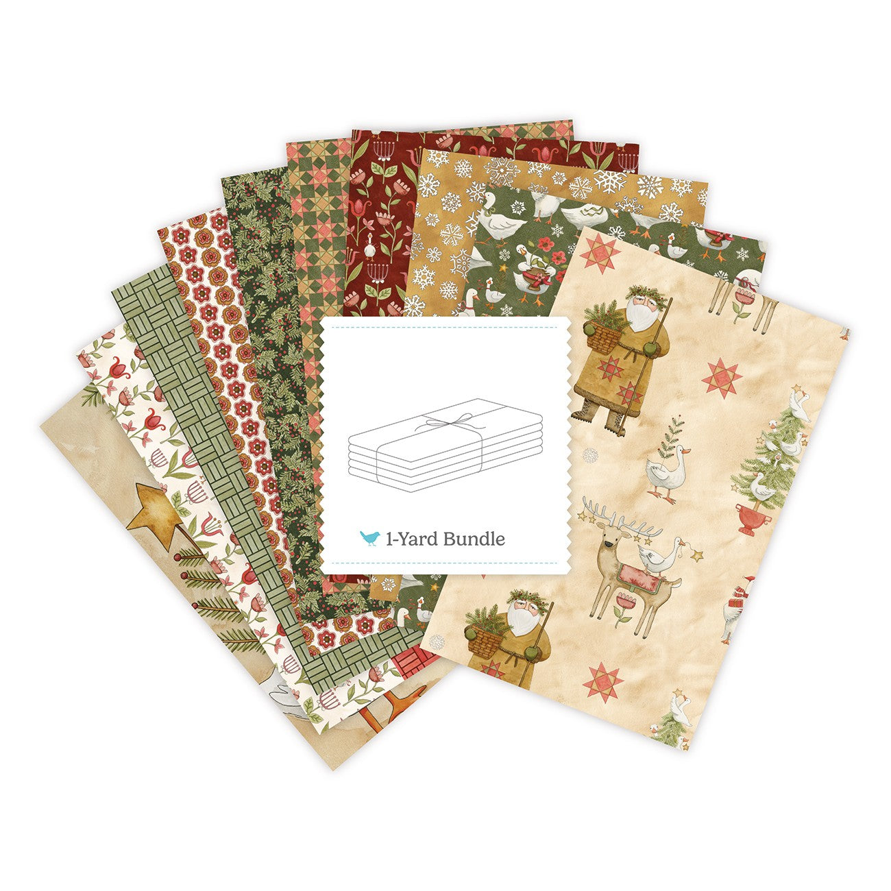 Waddle's Christmas 1 Yard Bundle Cream, 10 Pcs.