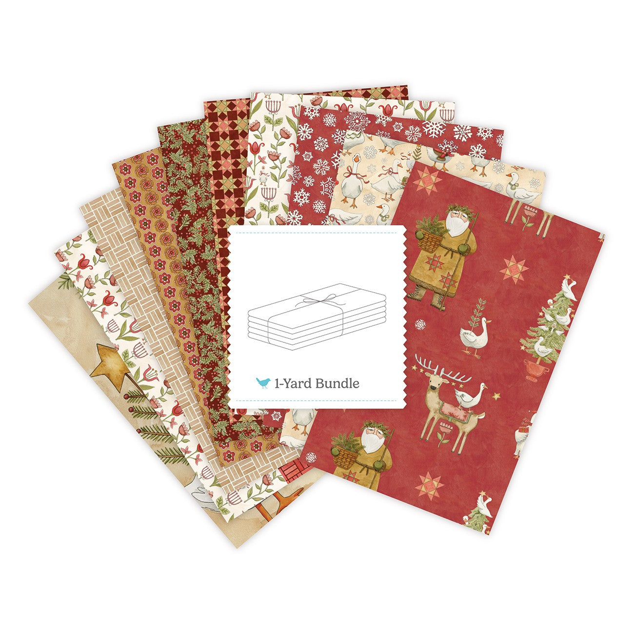 Waddle's Christmas 1 Yard Bundle Red, 10 Pcs.