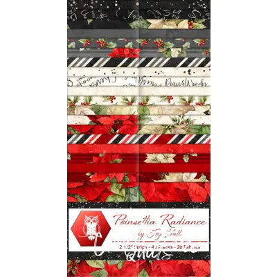 2.5in Strips Poinsettia Radiance 40pcs 2pcs of Each Print
