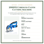 Product Specifications – 2000FR Cordless Cloth Cutting Machine