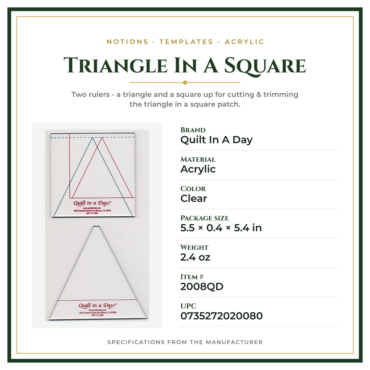 Product Specifications – Triangle In A Square