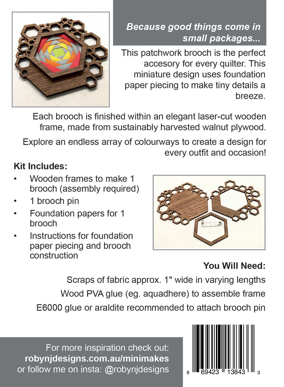 Mini Makes Brooch Hex Walnut