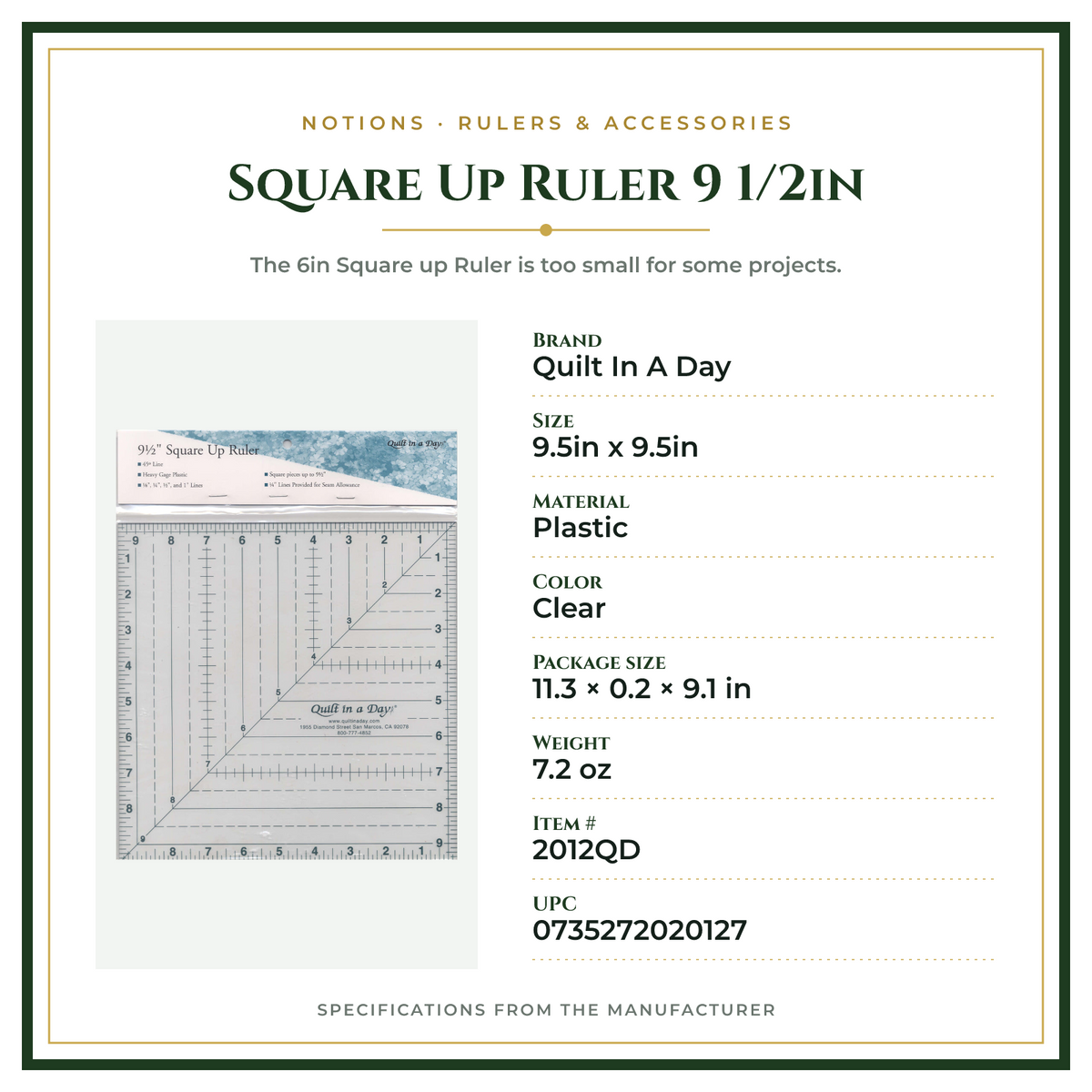 Product Specifications – Square Up Ruler 9 1/2in