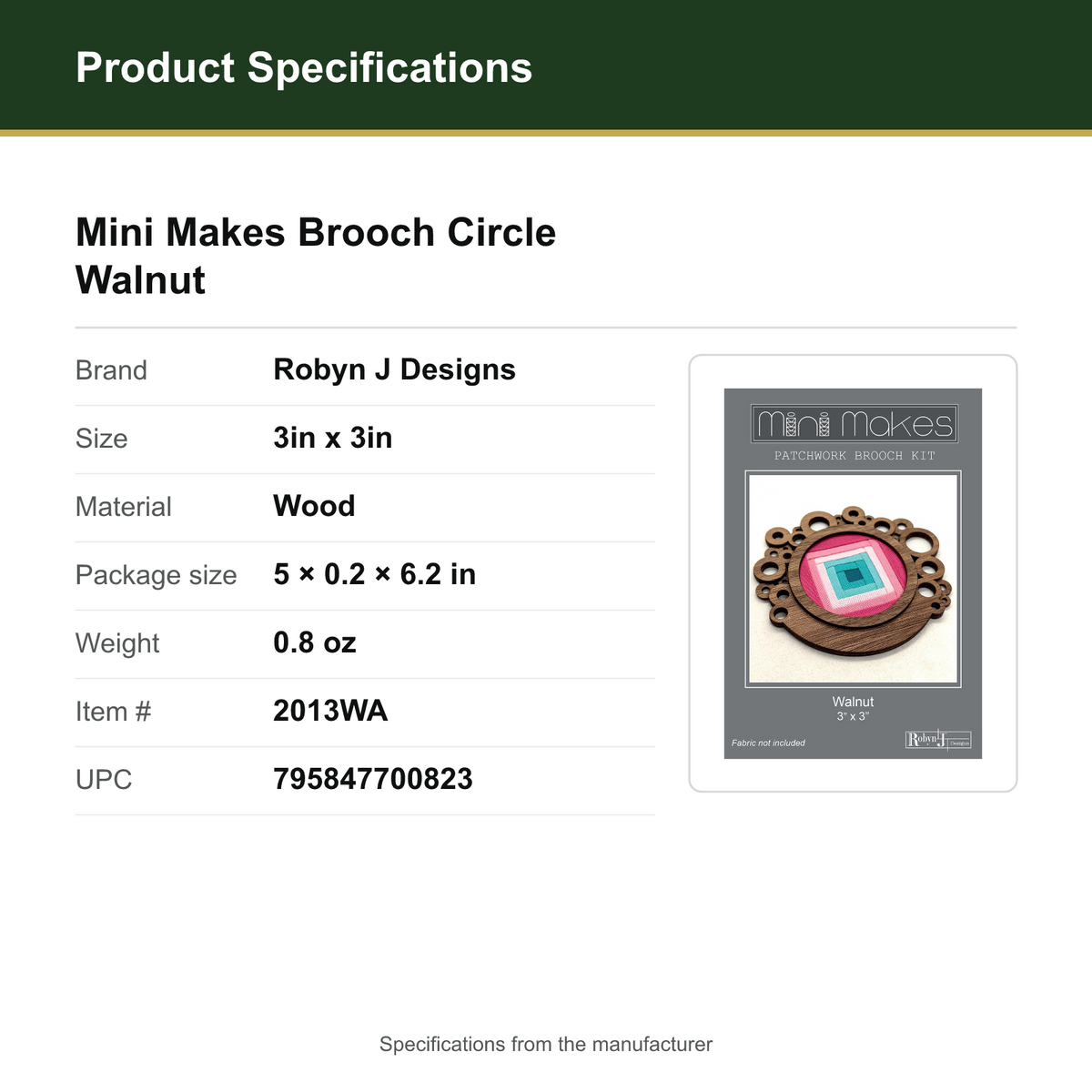 Product Specifications – Mini Makes Brooch Circle Walnut