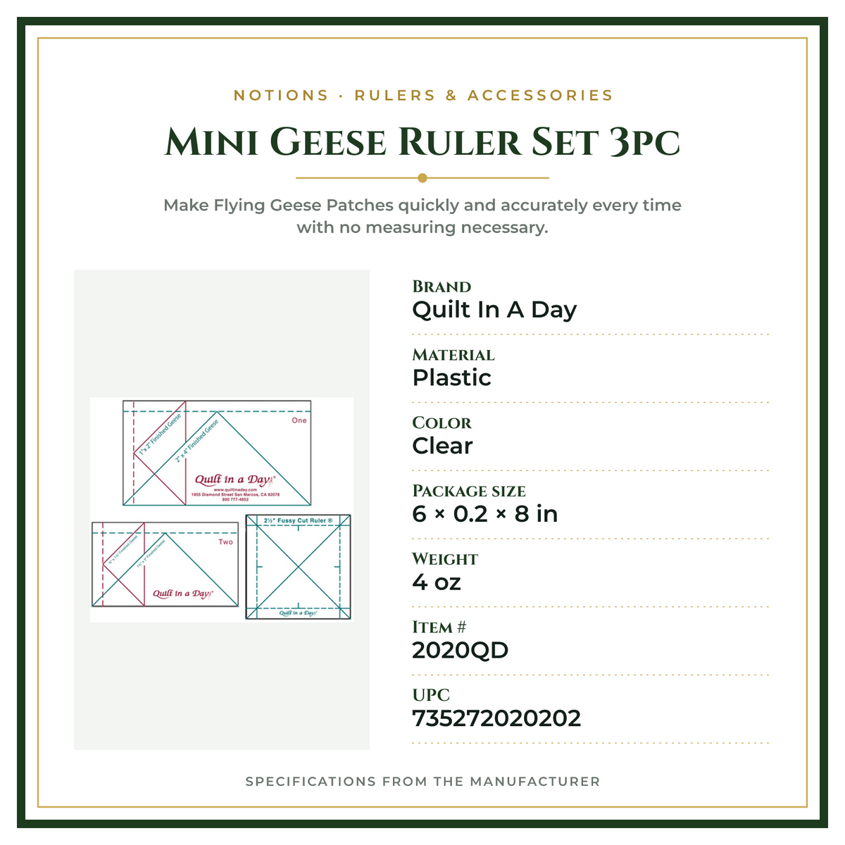 Product Specifications – Mini Geese Ruler Set 3pc