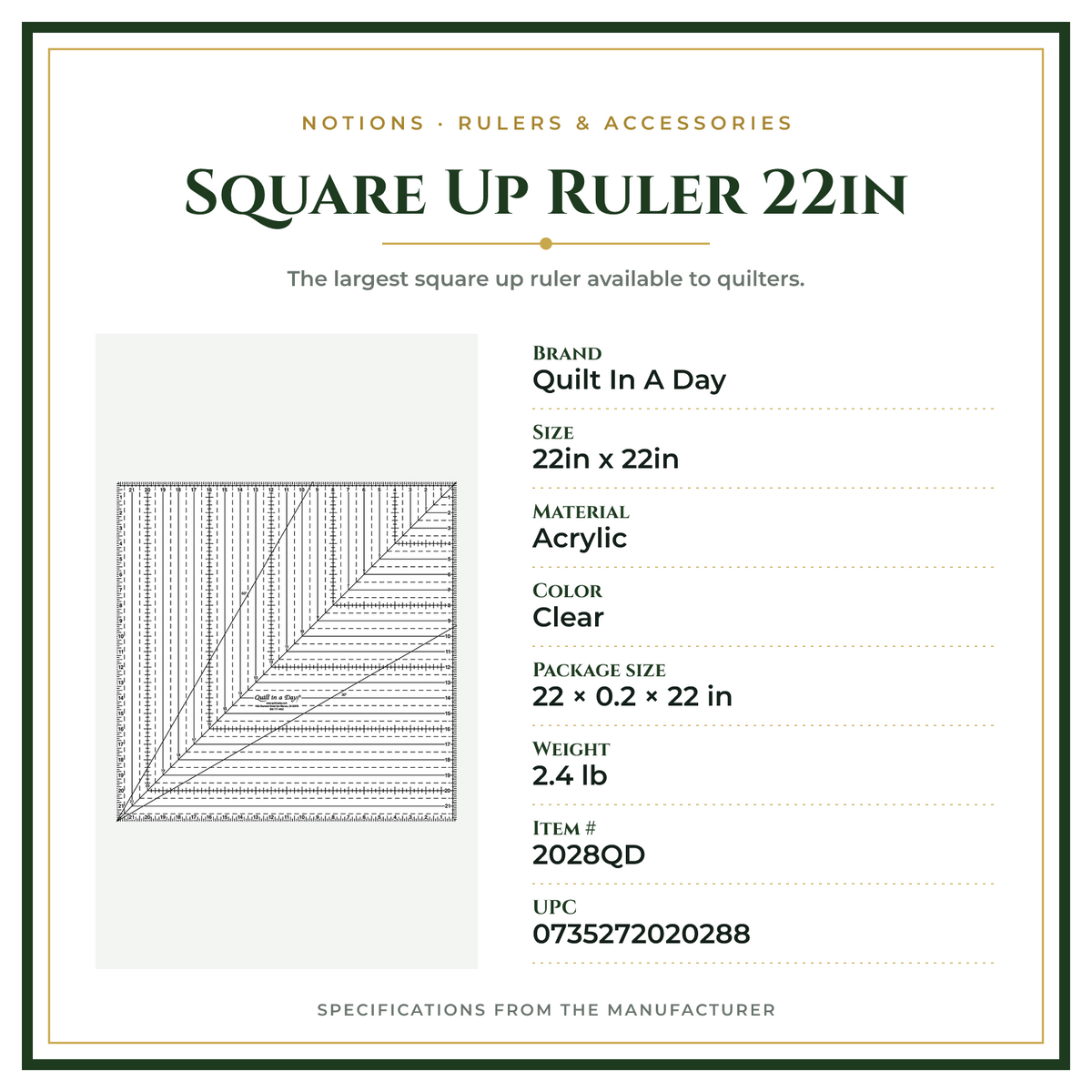 Product Specifications – Square Up Ruler 22in