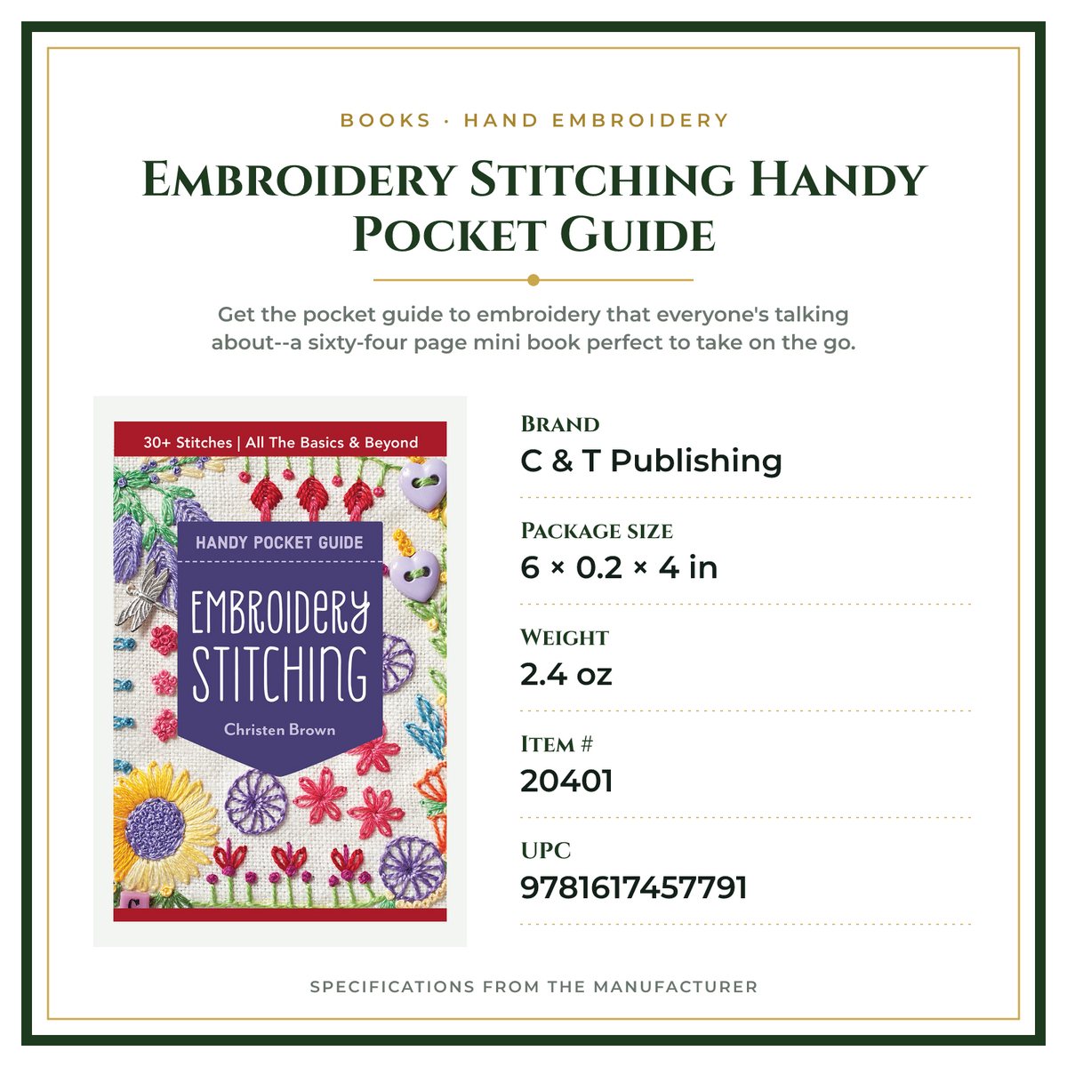Product Specifications – Embroidery Stitching Handy Pocket Guide