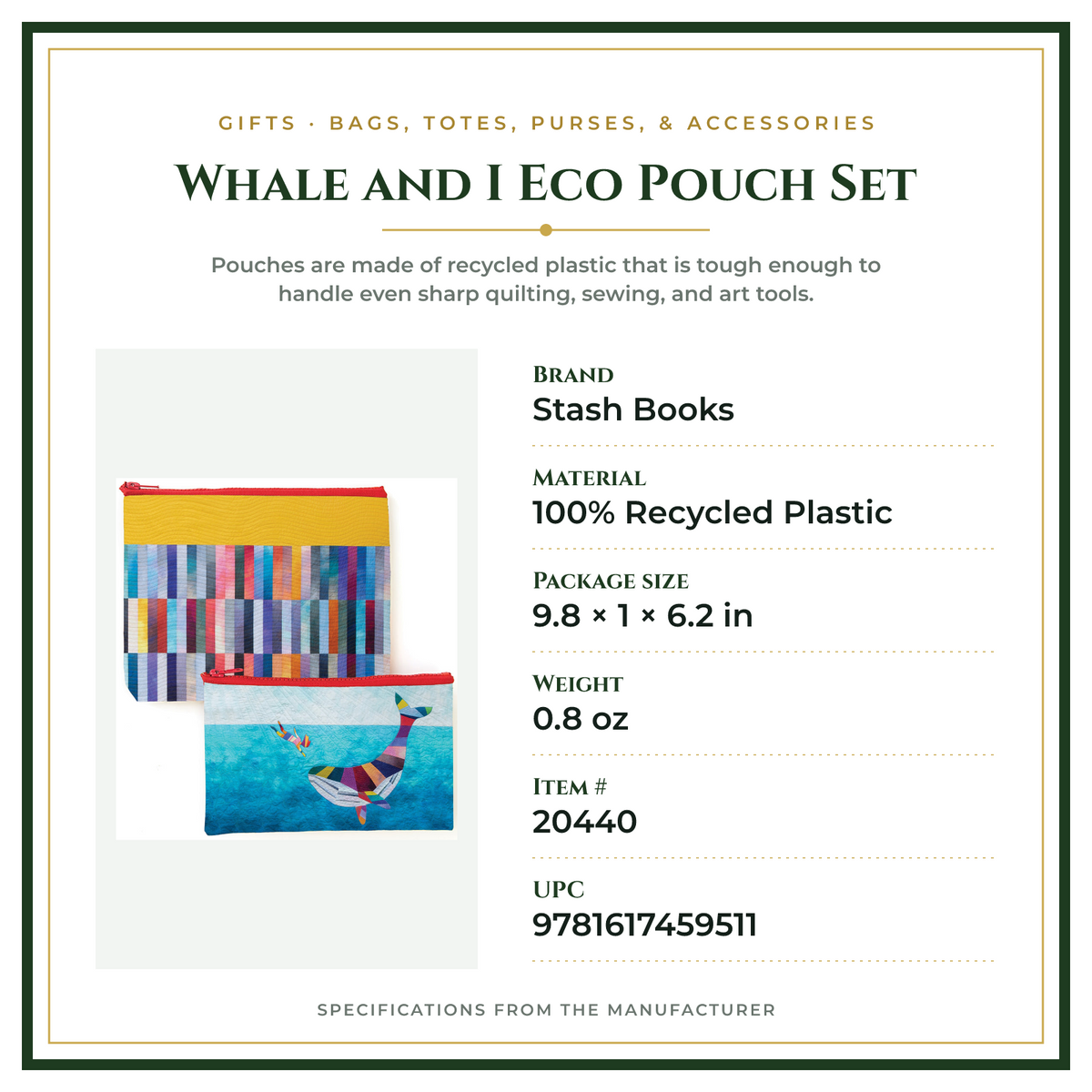 Product Specifications – Whale and I Eco Pouch Set