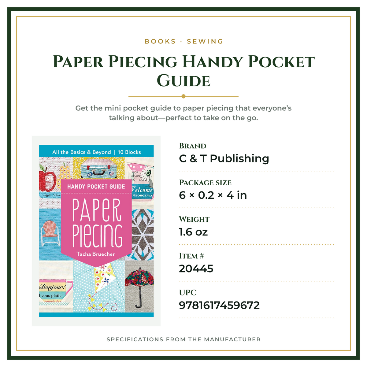Product Specifications – Paper Piecing Handy Pocket Guide