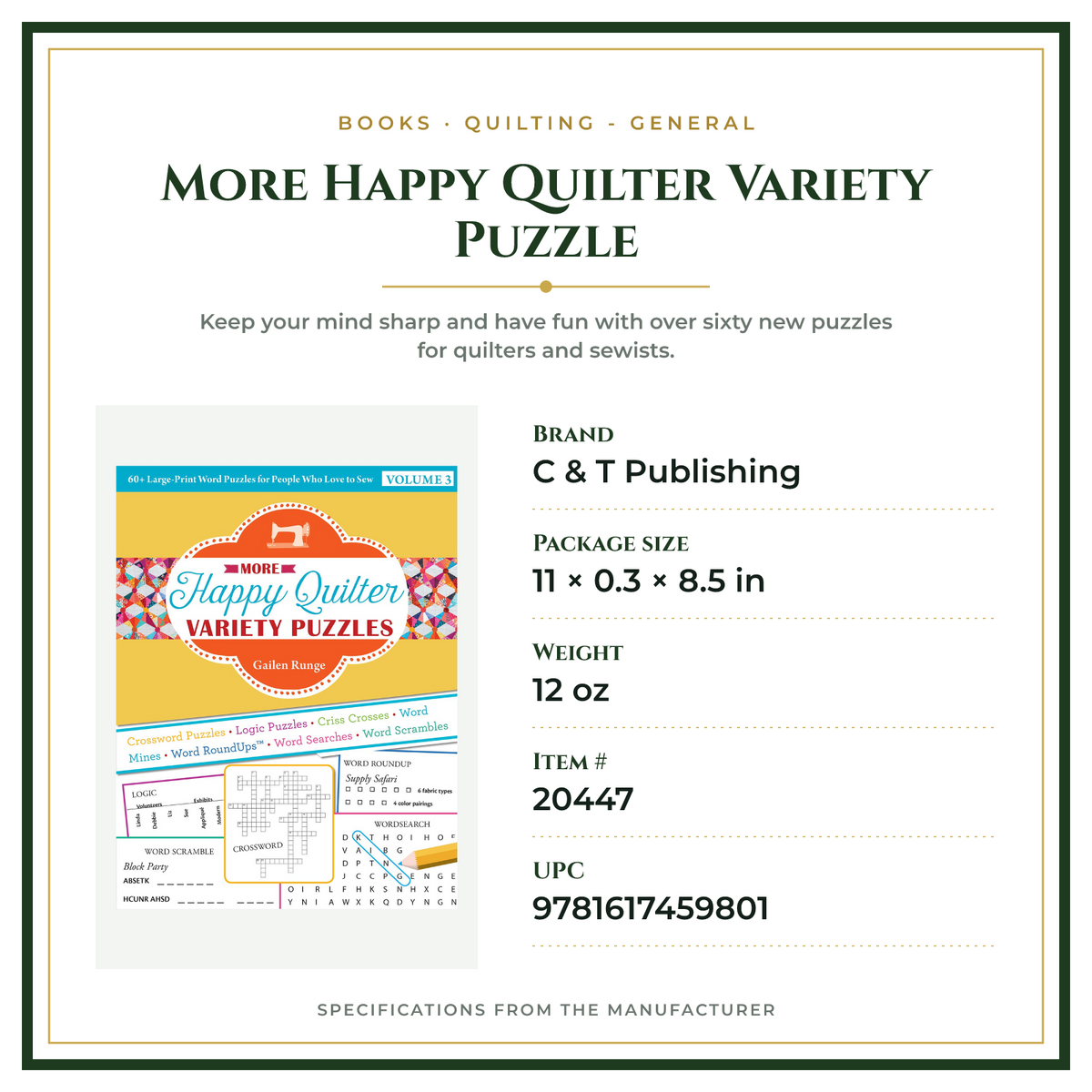 Product Specifications – More Happy Quilter Variety Puzzle
