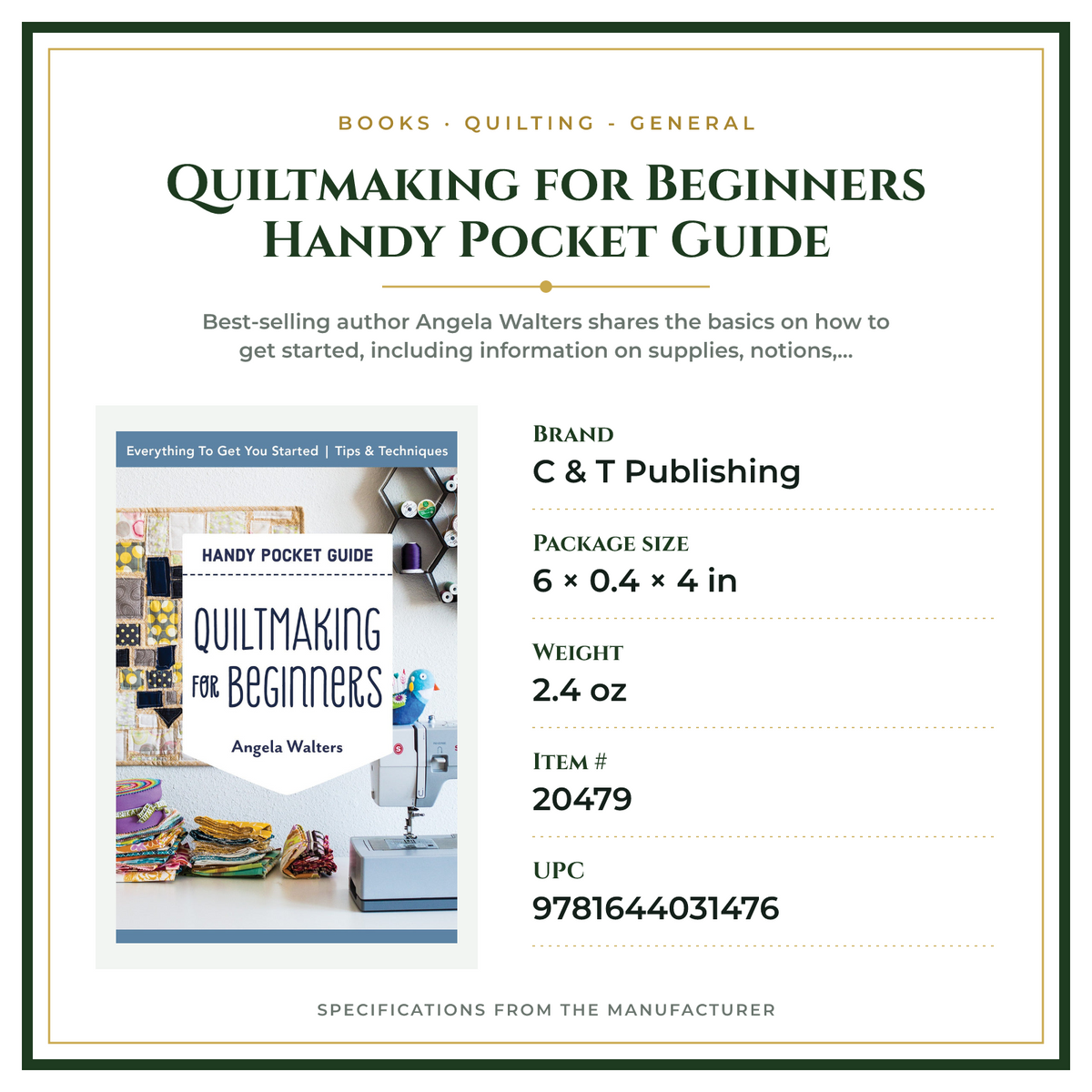 Product Specifications – Quiltmaking for Beginners Handy Pocket Guide