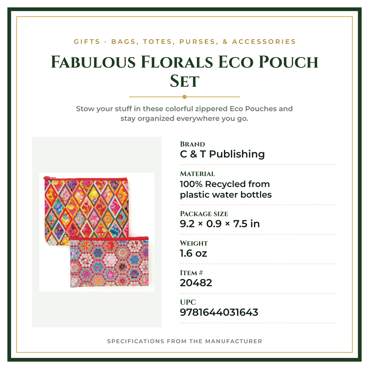 Product Specifications – Fabulous Florals Eco Pouch Set