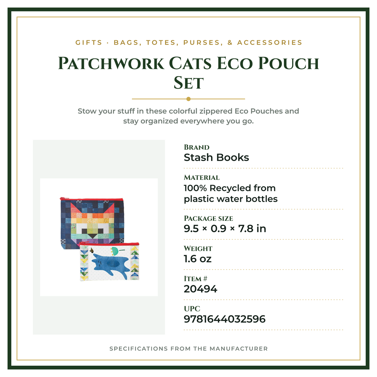 Product Specifications – Patchwork Cats Eco Pouch Set