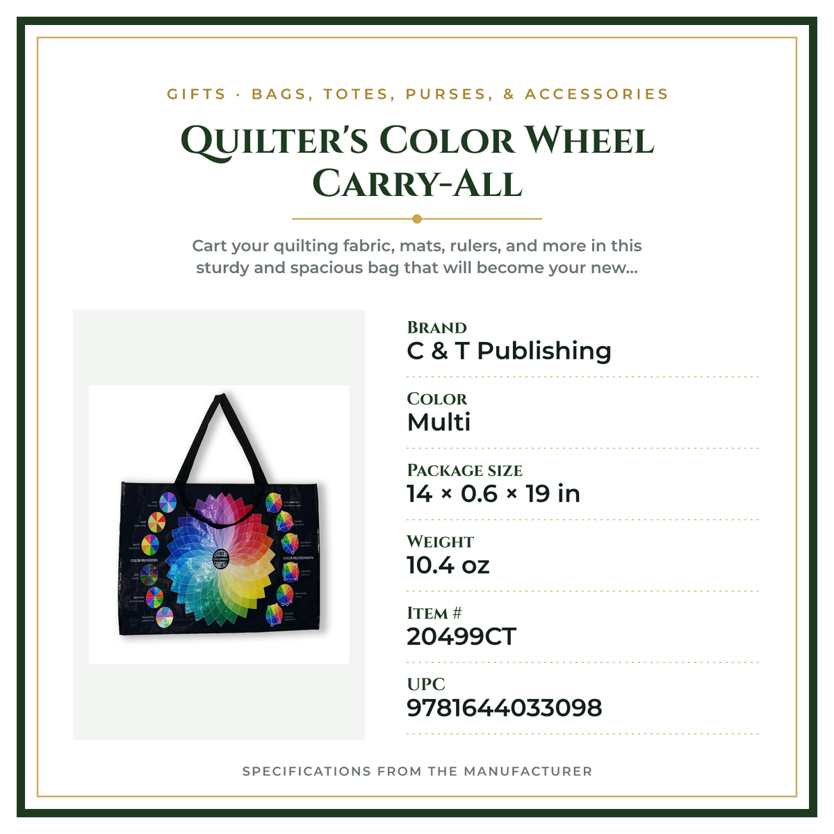 Product Specifications – Quilter's Color Wheel Carry-All