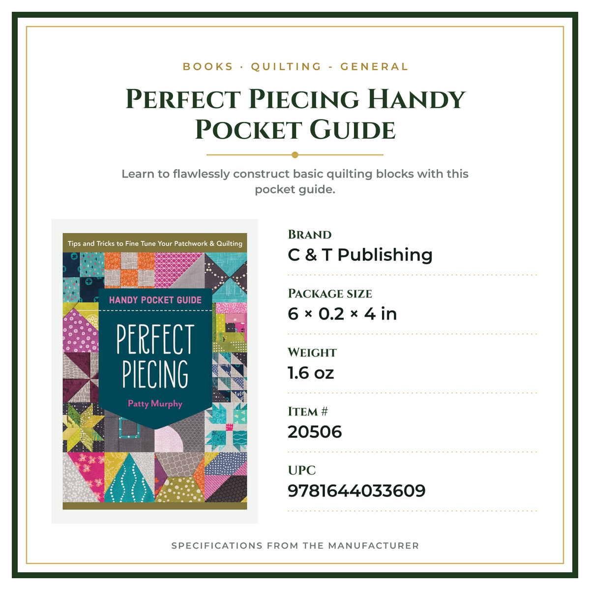 Product Specifications – Perfect Piecing Handy Pocket Guide