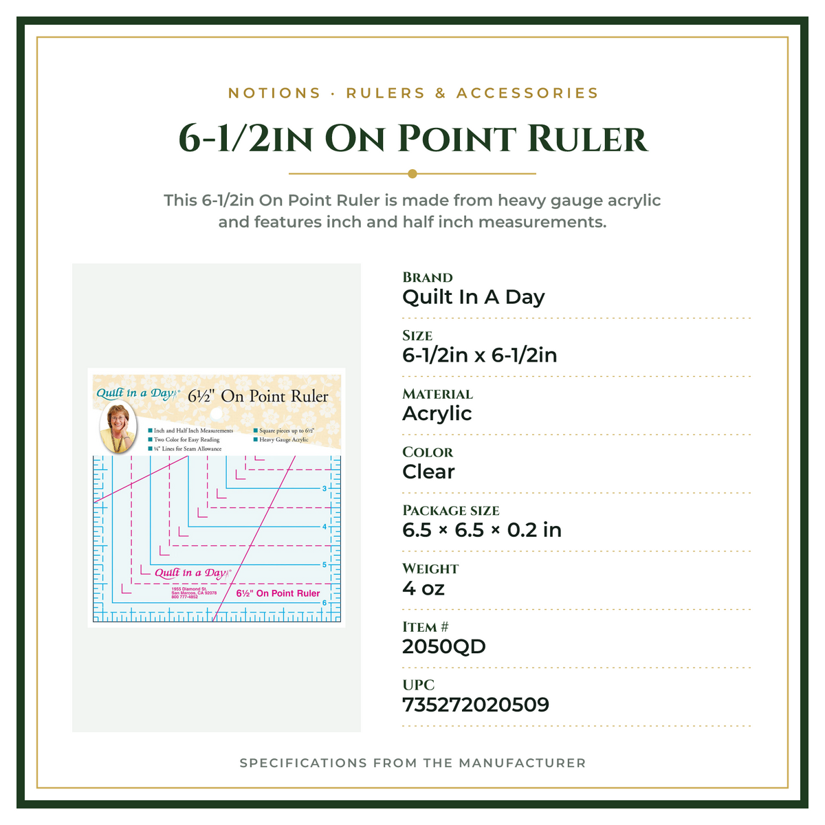 Product Specifications – 6-1/2in On Point Ruler