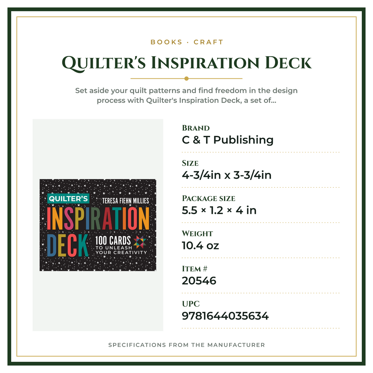 Product Specifications – Quilter's Inspiration Deck