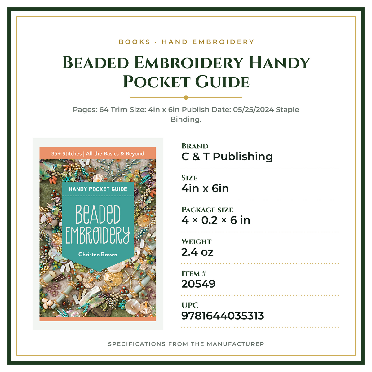 Product Specifications – Beaded Embroidery Handy Pocket Guide