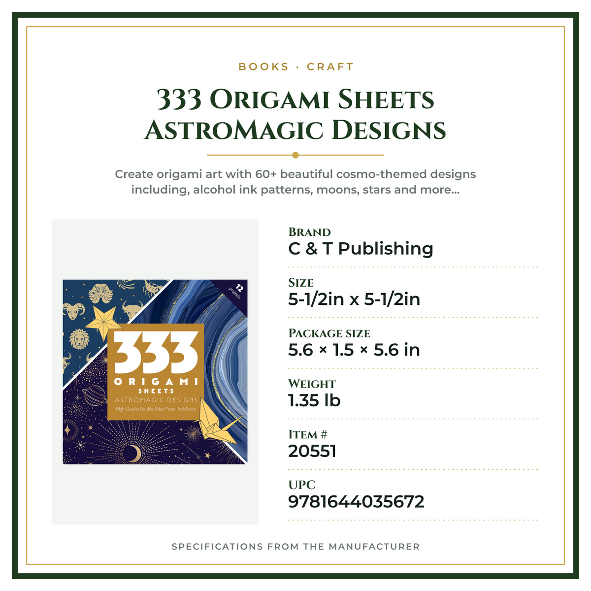 Product Specifications – 333 Origami Sheets AstroMagic Designs